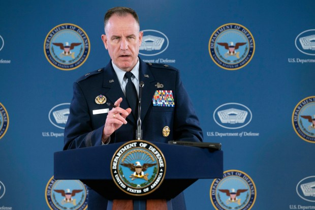 Pentagon spokesman Air Force Brig. Gen. Pat Ryder speaks at a press briefing at the Pentagon on Thursday, March 2, 2023, in Washington. (AP Photo/Kevin Wolf)