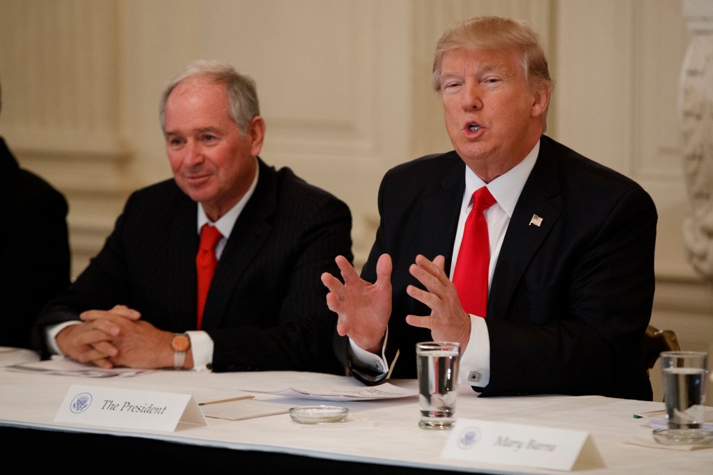 Blackstone CEO Stephen Schwarzman and Donald Trump in 2017.